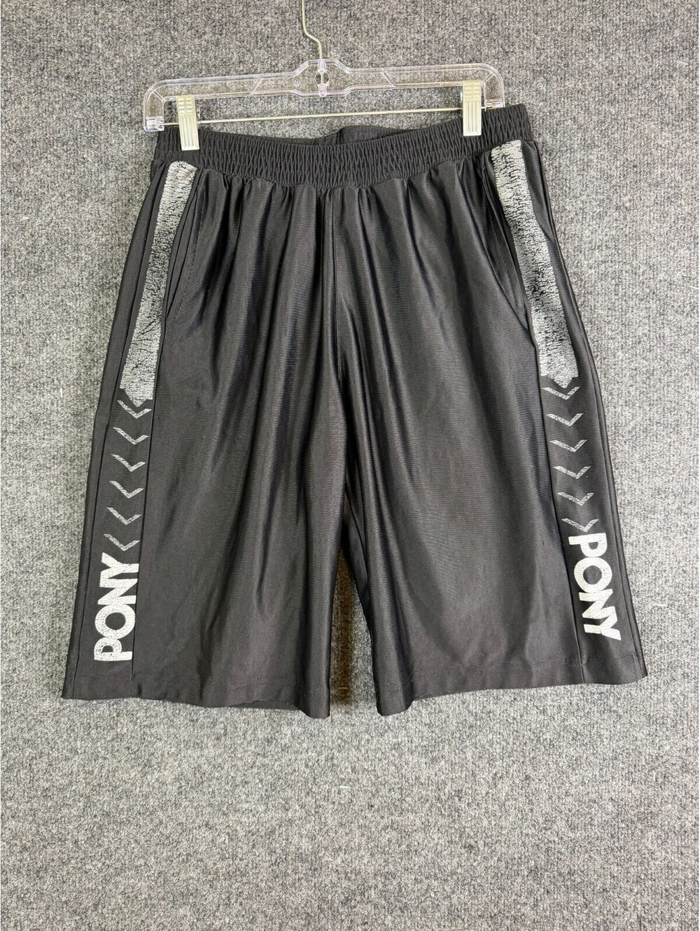 Pony Athletic Basketball Shorts Boys XL 18 20 Black Shiny Dazzle Graphic Side